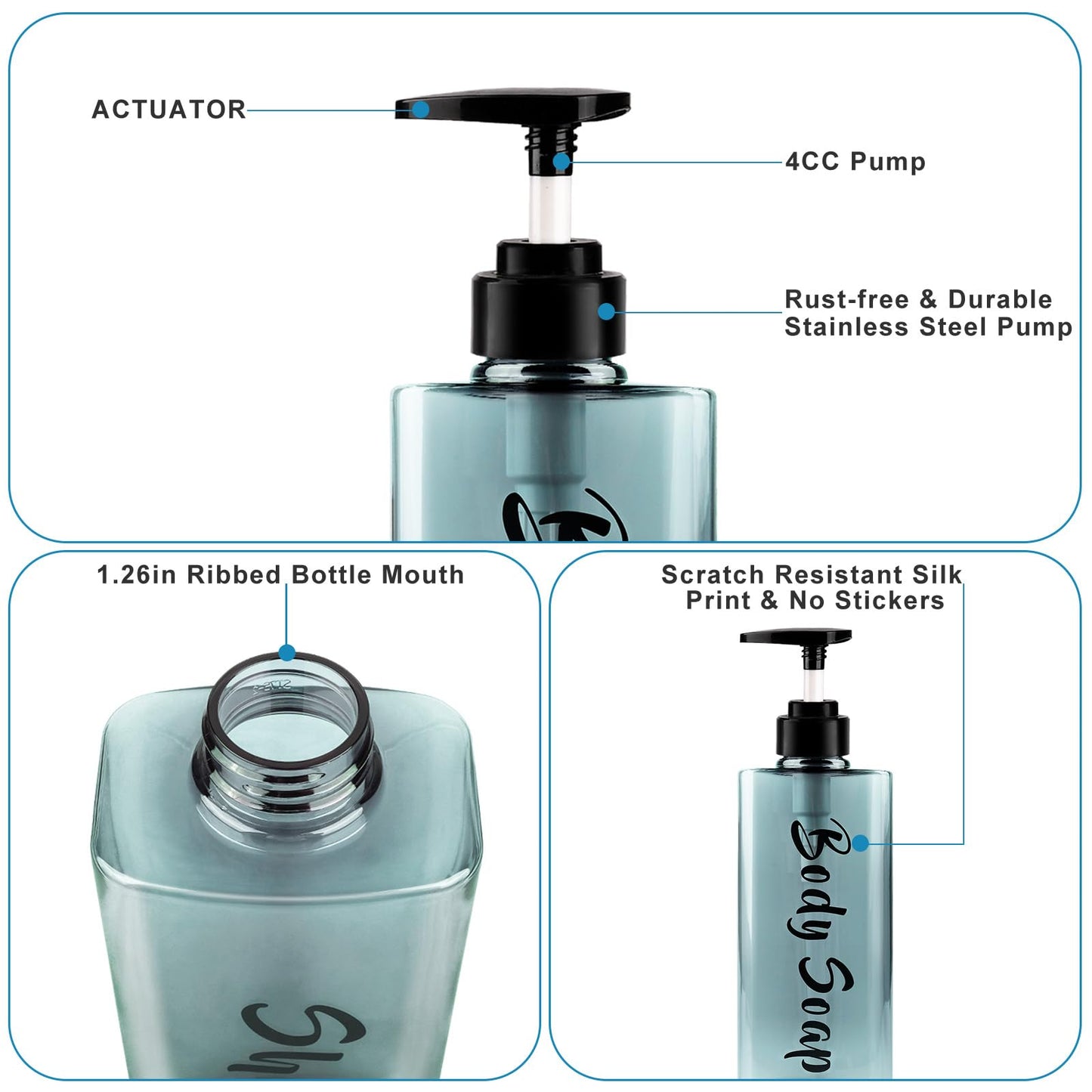 ILIKEPOW 3pcs Shampoo and Conditioner Dispenser, Blue, for Bathroom