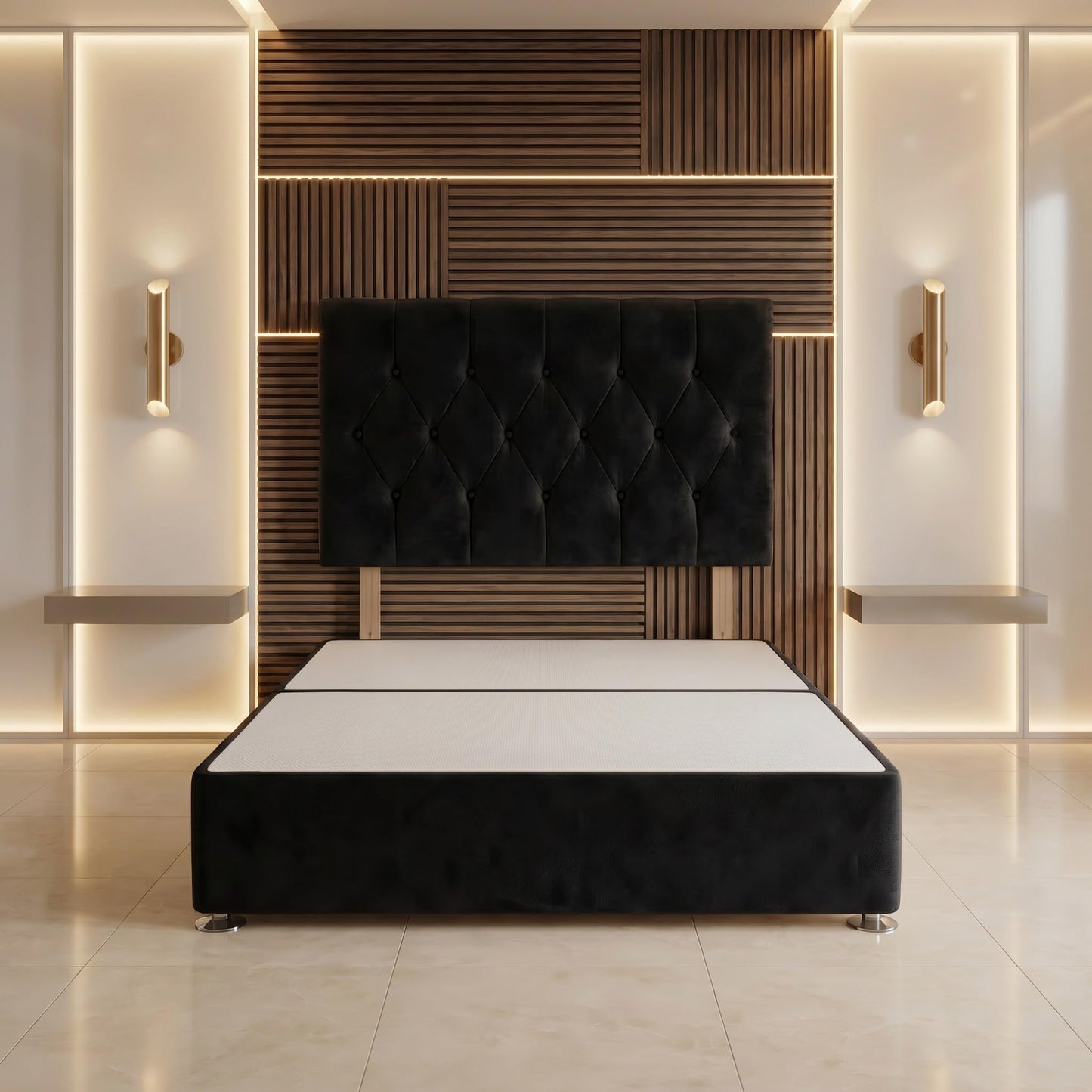 Bed Centre Ziggy Plush Single Divan Base 30" Headboard, Black, 0 Draw