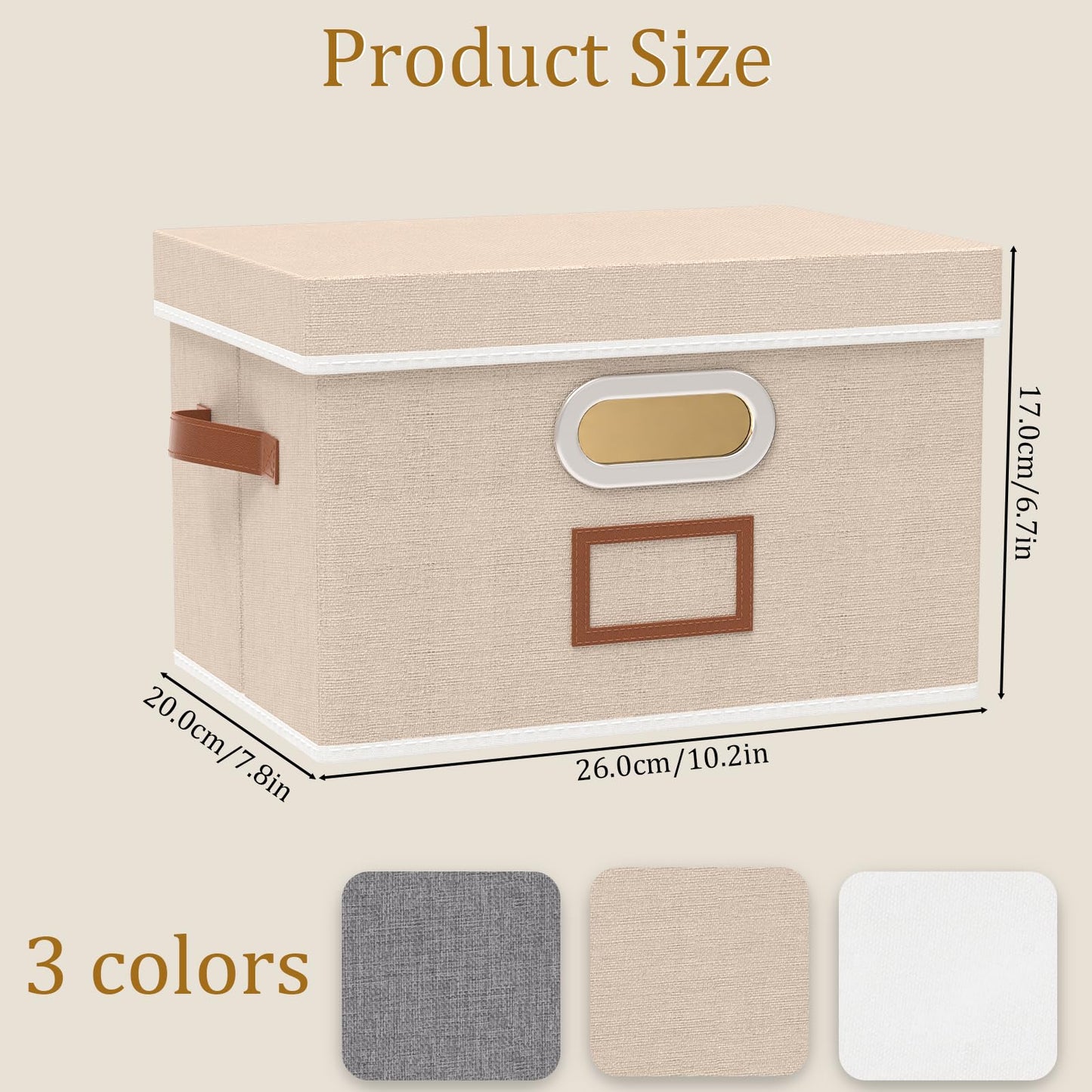 OUTBROS 3 Set Storage Boxes with Lids, Organiser Box 26×20×17cm, Beige