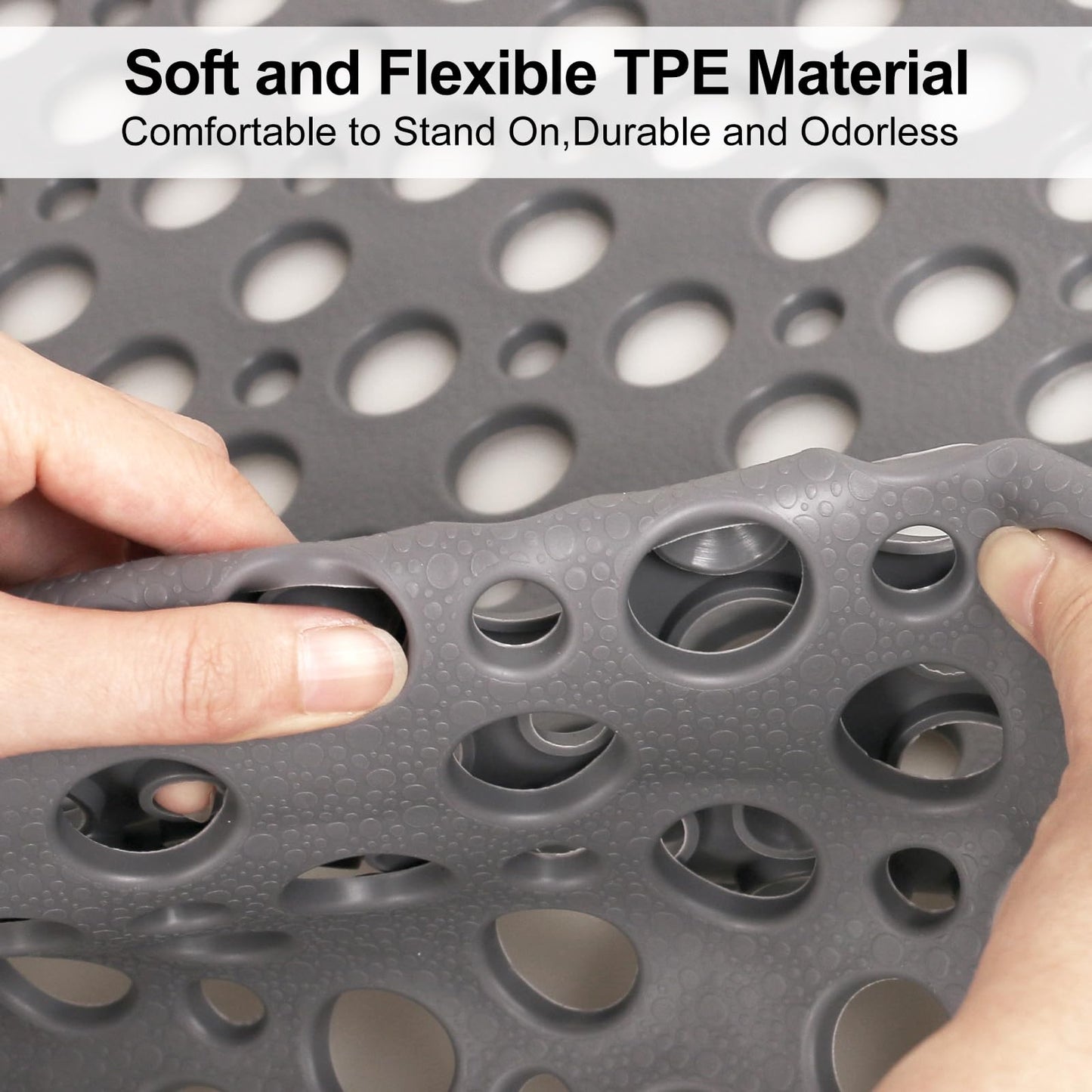 Bathtub Mat and Shower Mat Non Slip: 43 x 75 cm Soft TPE Bath Tub Mat with Suction Cups and Drain Holes, Anti Slip Shower Mats for Inside Shower
