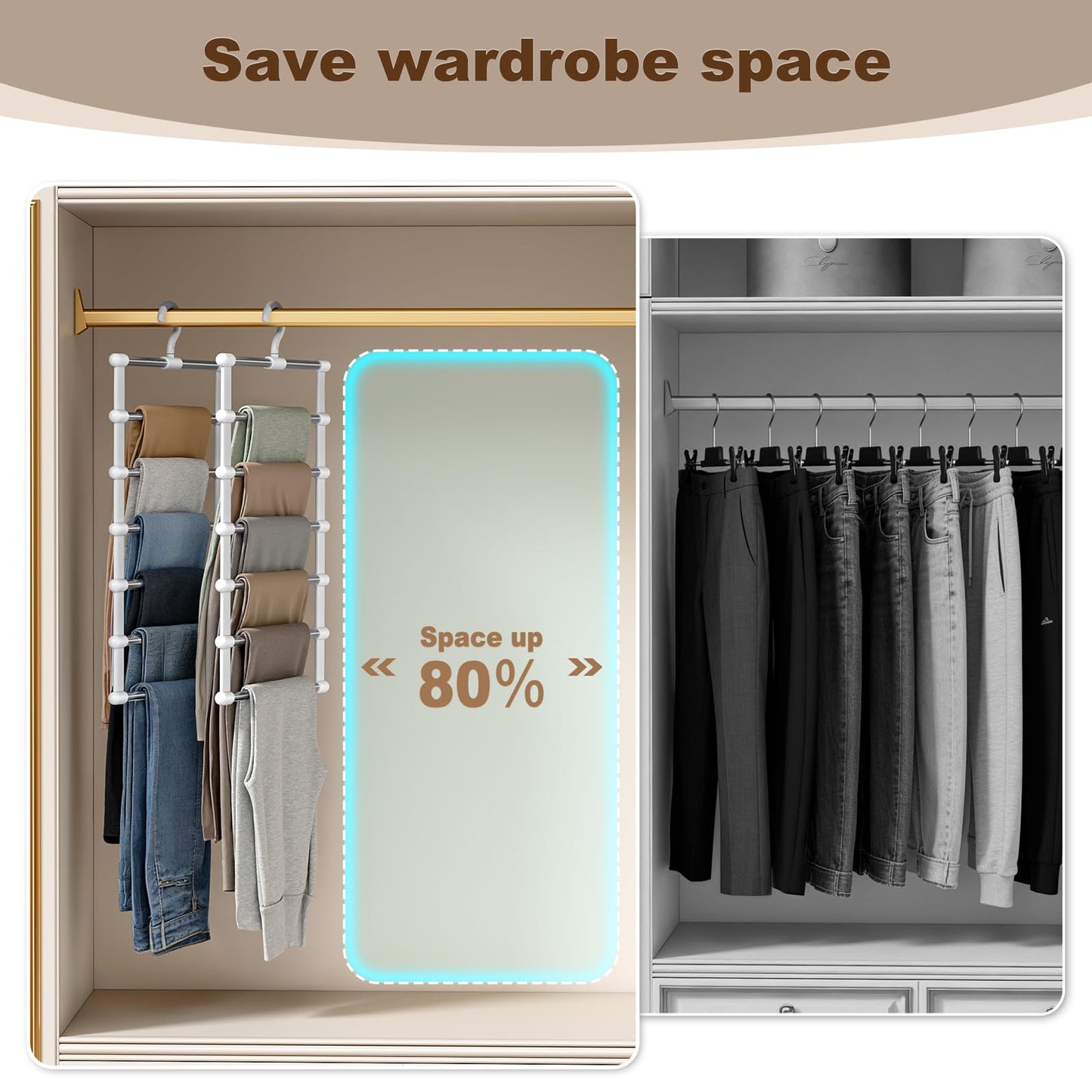 CTIME Trouser Hangers 2 Pack, Space Saving Non-Slip 360° Rotatable Hook