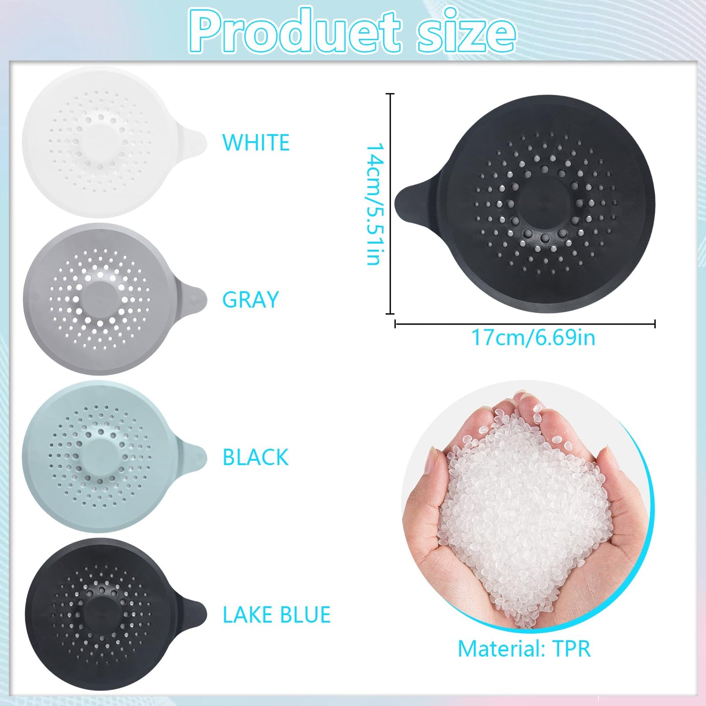 4 Pcs Silicone Drain Protector with Sucker, Shower Drain Covers Hair Catcher Kitchen Sink Food Catcher Bathroom Bath Tub Stopper Strainer Plug Trap