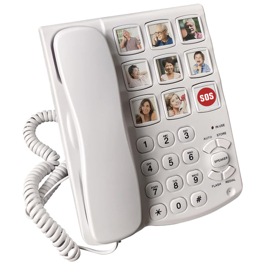 Memo24 Big Button and Picture Corded Landline Phone for Elderly and Dementia Sufferers. Simple One-Touch Speed Dialling. Hands-Free Operation.