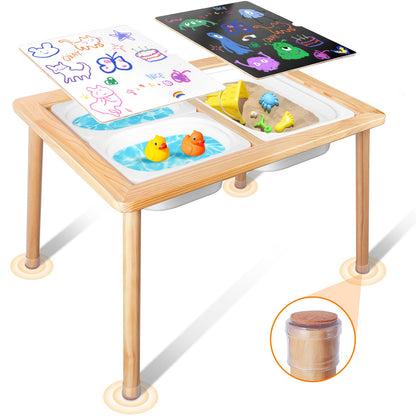 TERRASMUS Children's Tables, Multifunctional Sensory Table, Play Sand and Water Table with 3 Storage Bins, Kid's Desk for Art, Drawing, Studying and