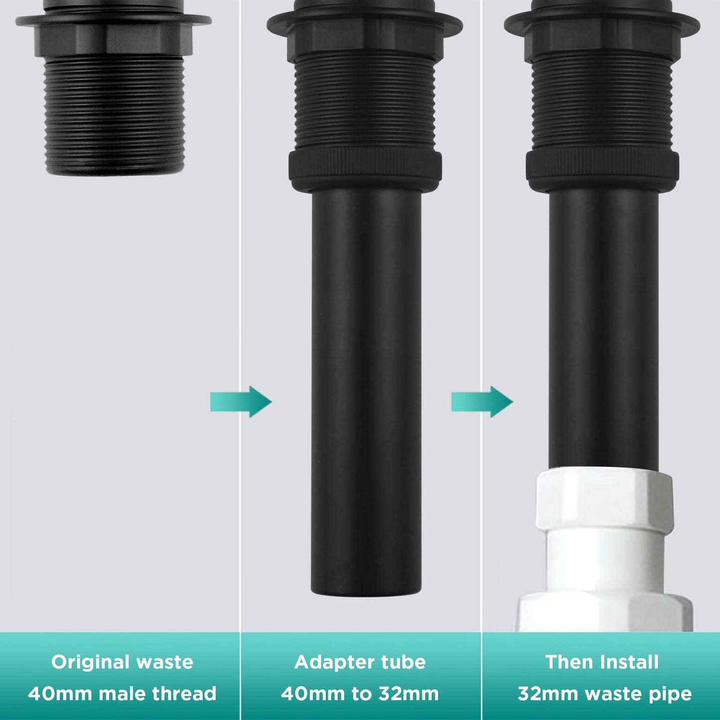 Waste Adapter Tube G1 1/4’’ (40mm) to 32mm Matte Black