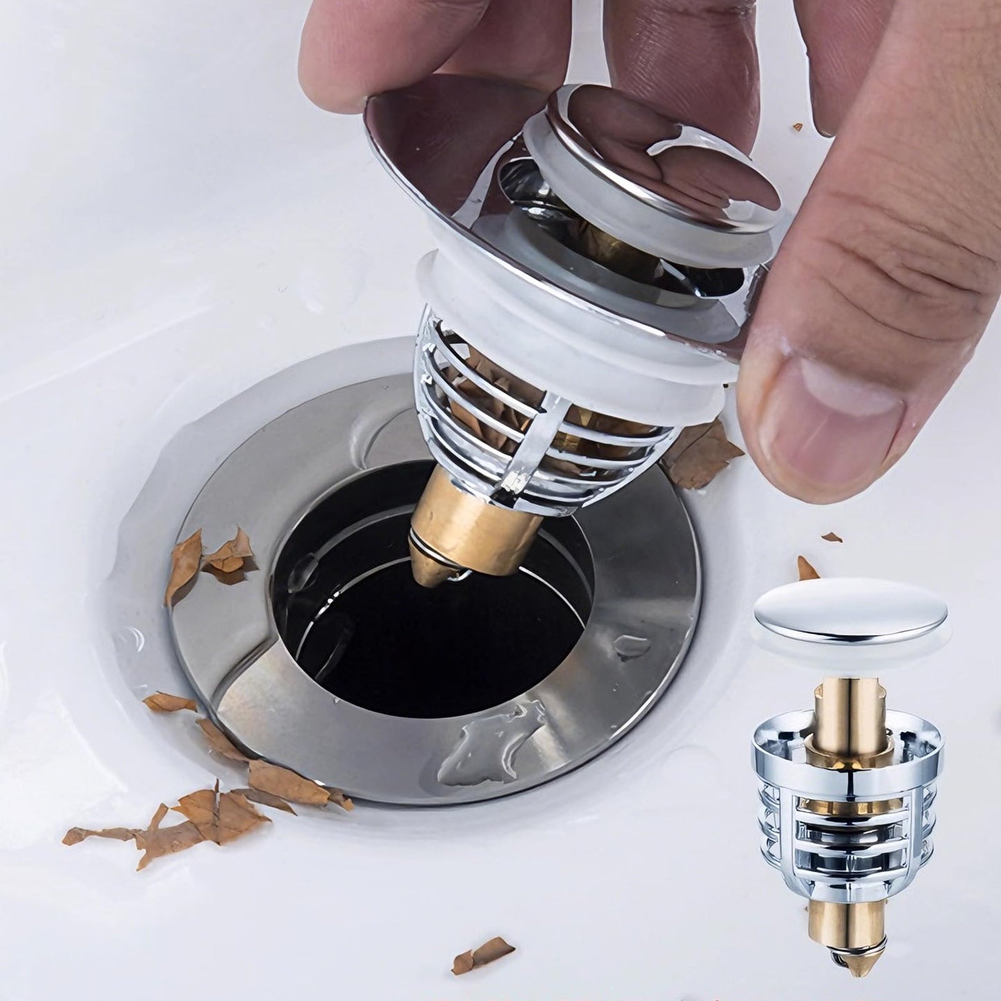 Sink Plug Replacement, P-op Up Sink Hole Cover with Strainer Hair Catcher for 32-42mm Drain Holes