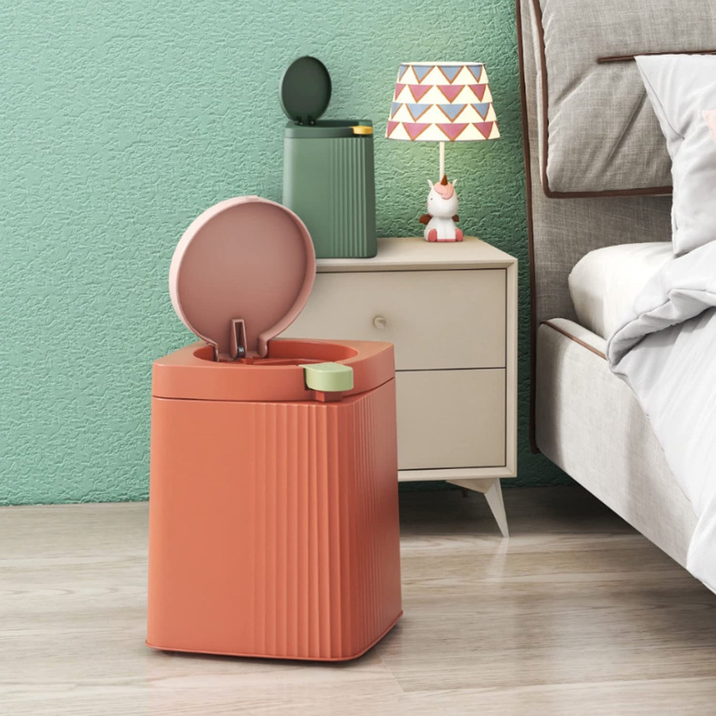 Zhongren Small Waste Paper Bin with Push Lid Kitchen Bathroom Living Bins Recycling Square Office Wastebasket Dustbin Home Bedroom Trash Can Garbage