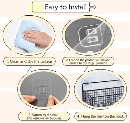 SUBTAVIK 12 Pcs Shower Caddy Adhesive Hooks Replacement, Corner Sticker Transparent Sticky for Bathroom Kitchen Shelf Double&Single Hook, YW0133