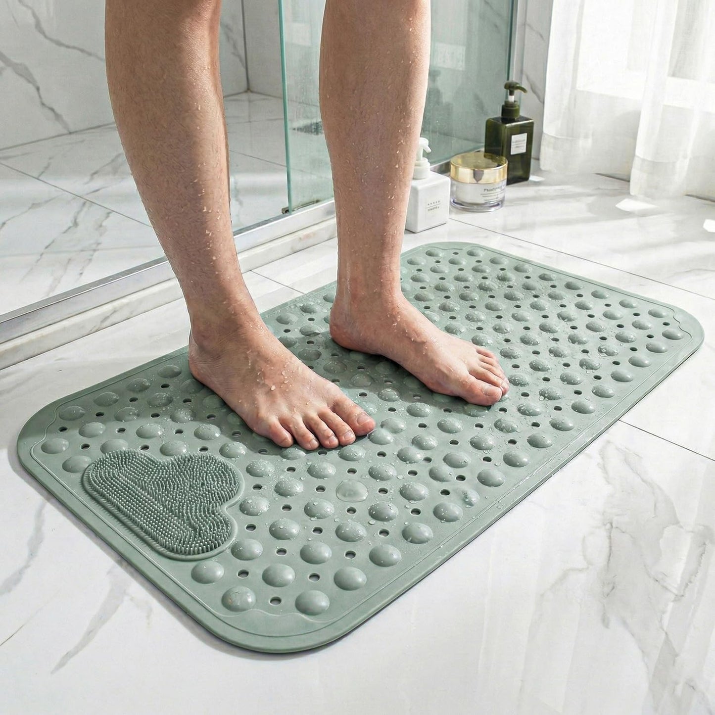 Rugs Garden Massager Foot Shower Bath Mats - Washable Non Slip Anti Mould Rubber Bathmat with Suction Cups for Bathtub and Bathroom (Green, 40x70 cm)