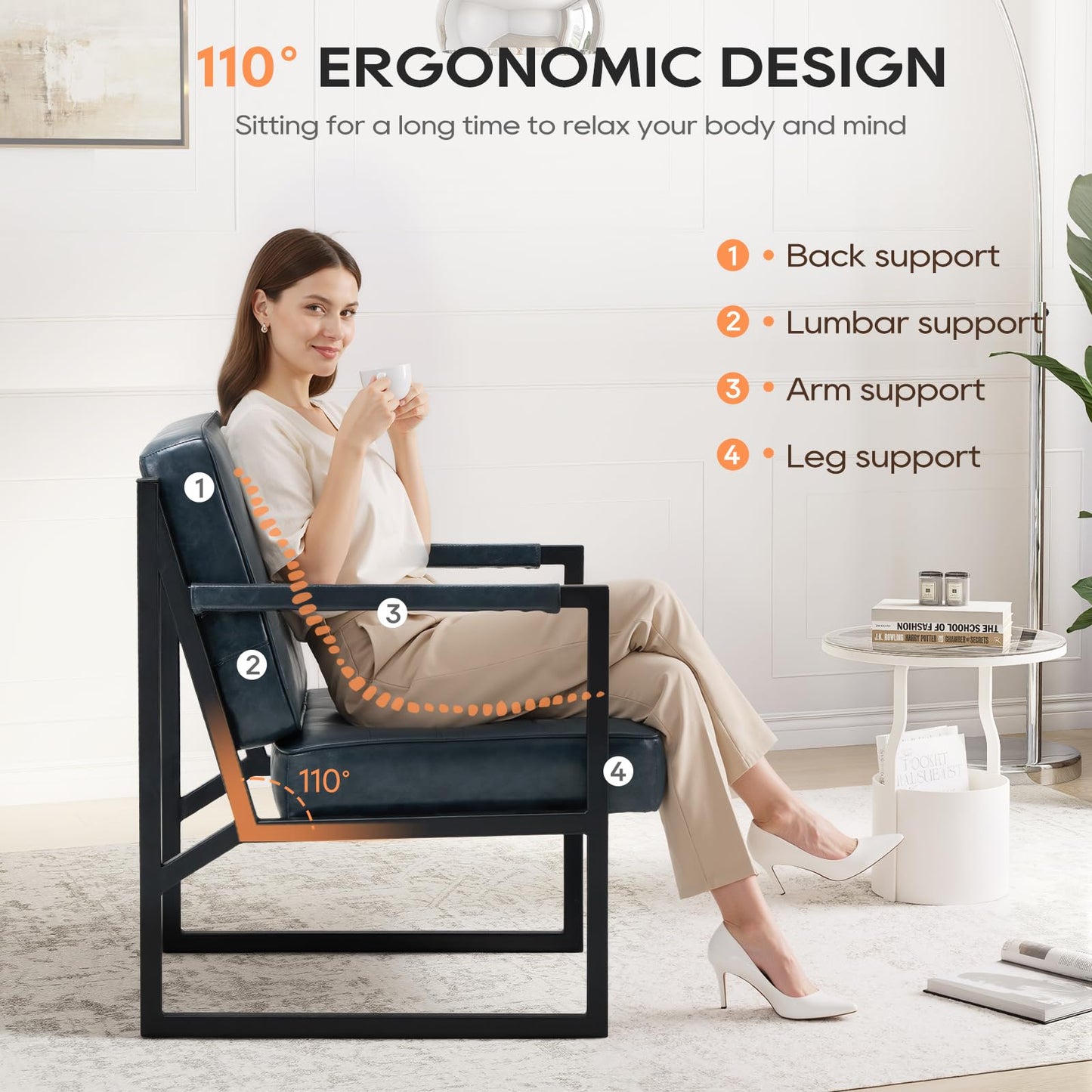 COLAMY Mid Century Modern Accent Chair Set of 2, Comfy Living Room Armchair with Metal Legs