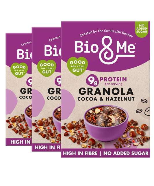 Bio&Me Cocoa Hazelnut Granola 3-Pack (3 x 360g) ? Vegan, High Fibre, No Added Sugar, Gut-Loving Breakfast Cereal, High Protein Cereal
