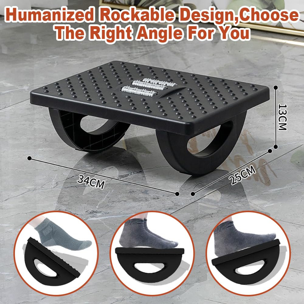 Lighterday Ergonomic Foot Stool - Adjustable Under Desk Foot Rest with Roller Massage Black