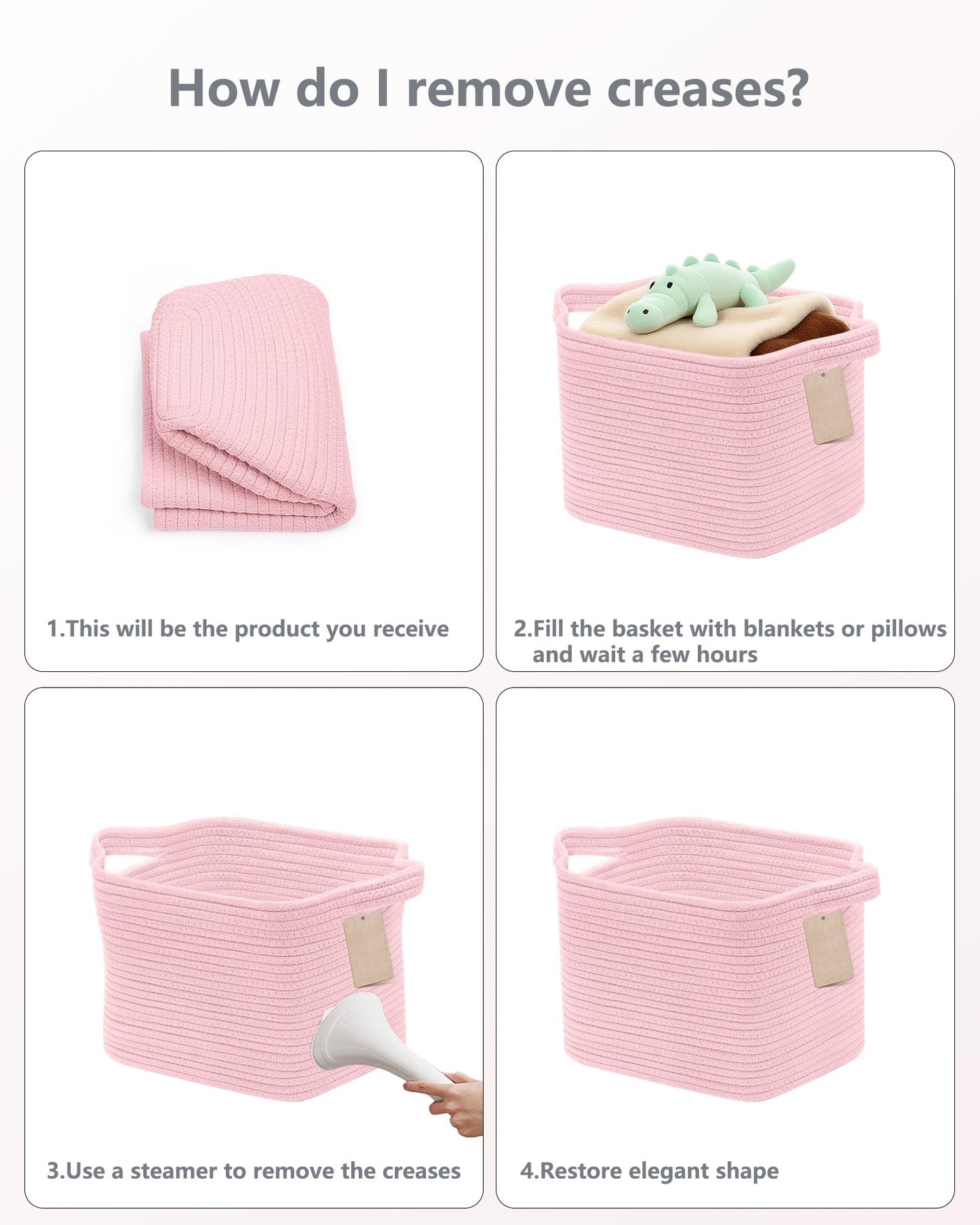 JOJOSEE Small Cotton Woven Storage Basket for Shelves, Pink, 3PCS