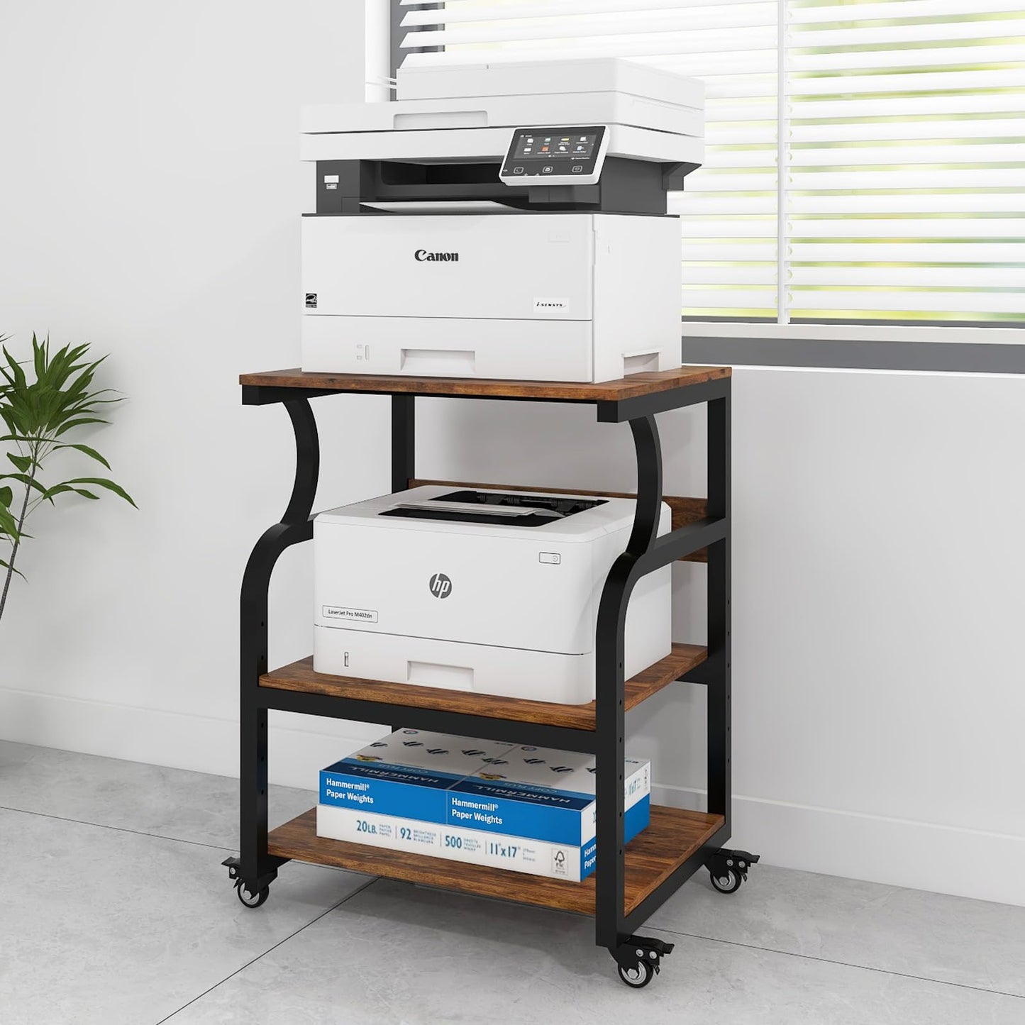 PUNCIA 3-Tier Movable Printer Stand Table with Storage for Home Office