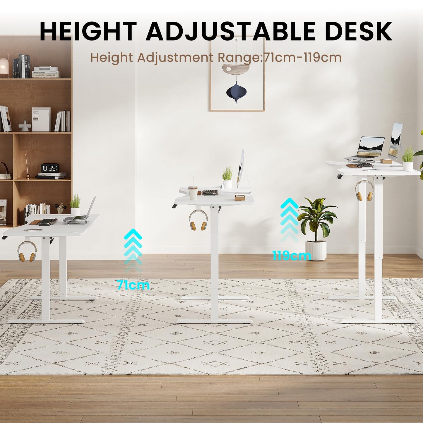 Farini U-Shaped Ergonomic Electric Standing Desk, 120x60cm, Height Adjustable Sit to Stand Desk with Memory Keypad & Headphone Hook for Home and