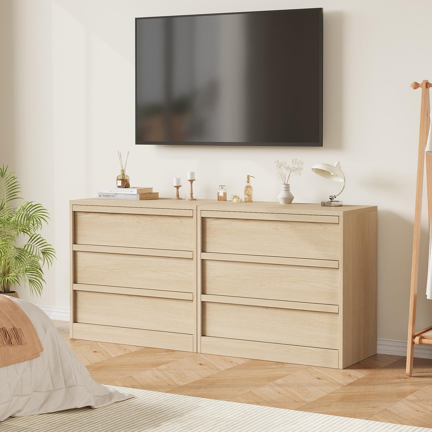 Crevyteg Modern 3-Drawer Storage Cabinet, Wooden Handle Dresser with Smooth Gliding, Sturdy Bedside Table for Bedroom, Living Room, Nursery Entryway