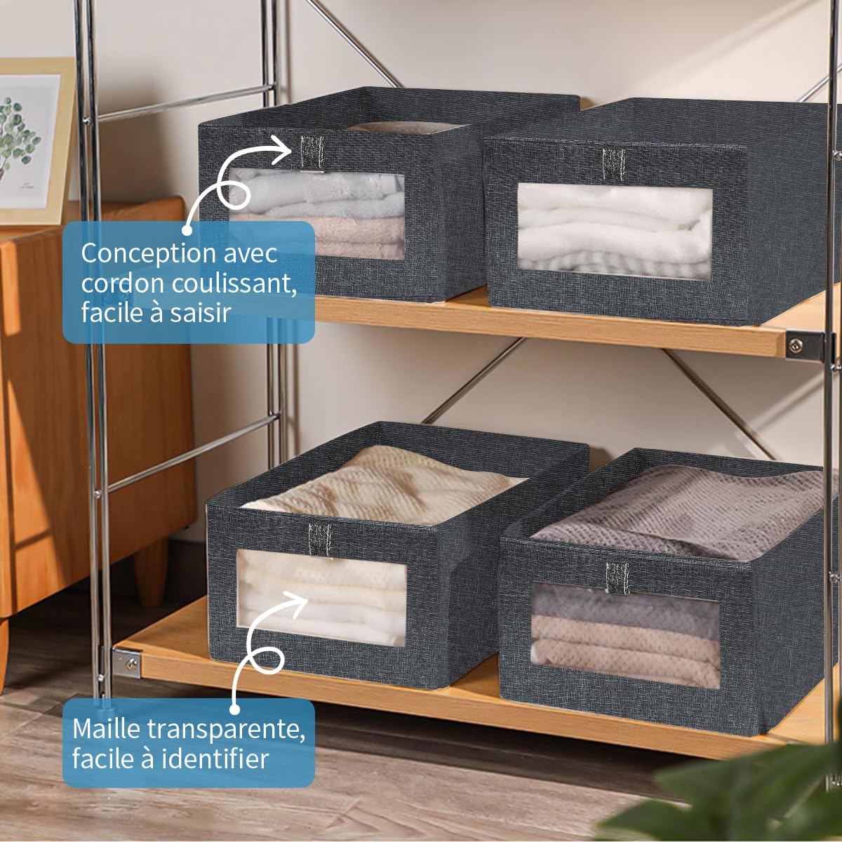 Niviy Clothes Storage Boxes 4 Pack, Foldable Fabric Wardrobe Organiser