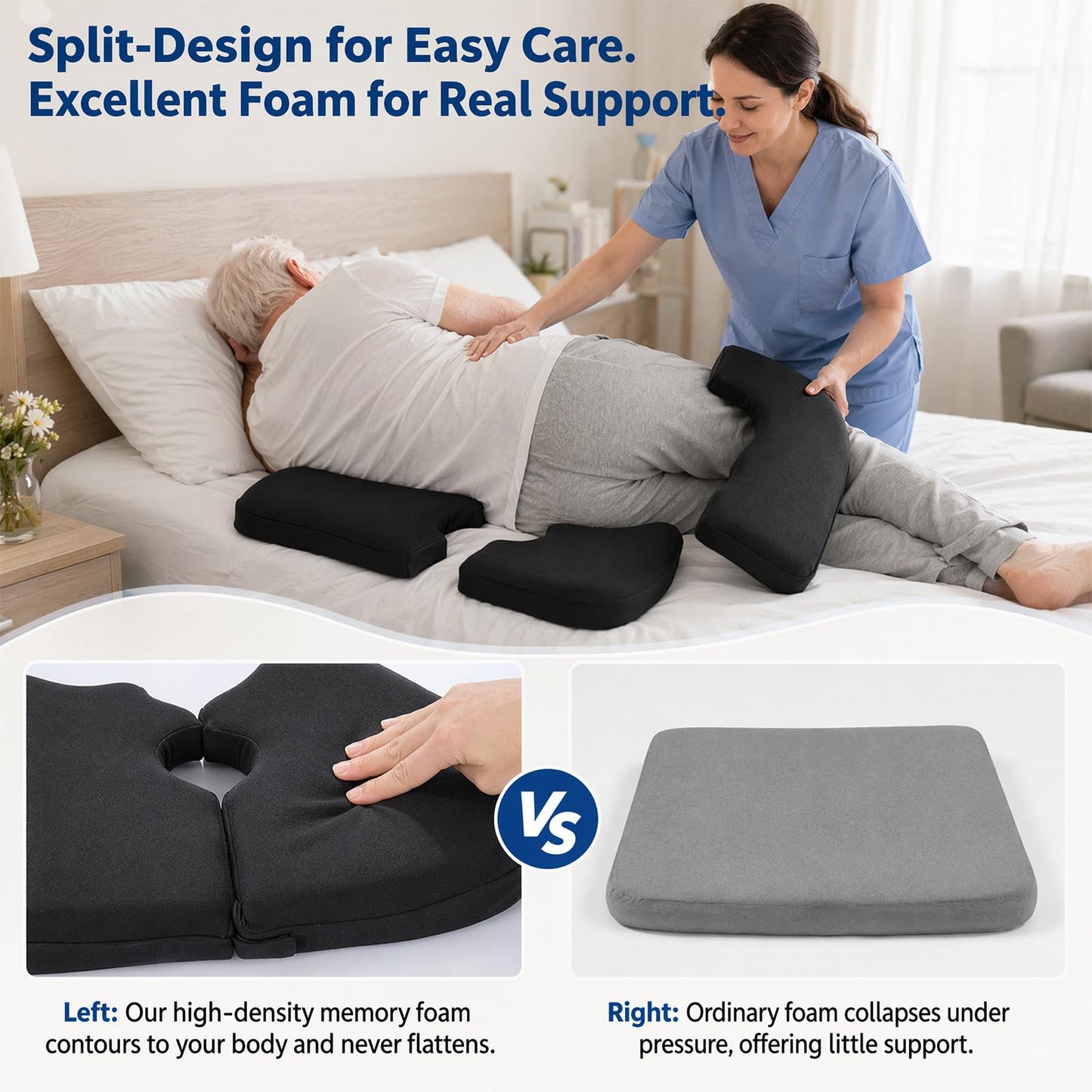 Memory Foam Coccyx Cushion with T-Shaped Cutout for Tailbone Pain Relief