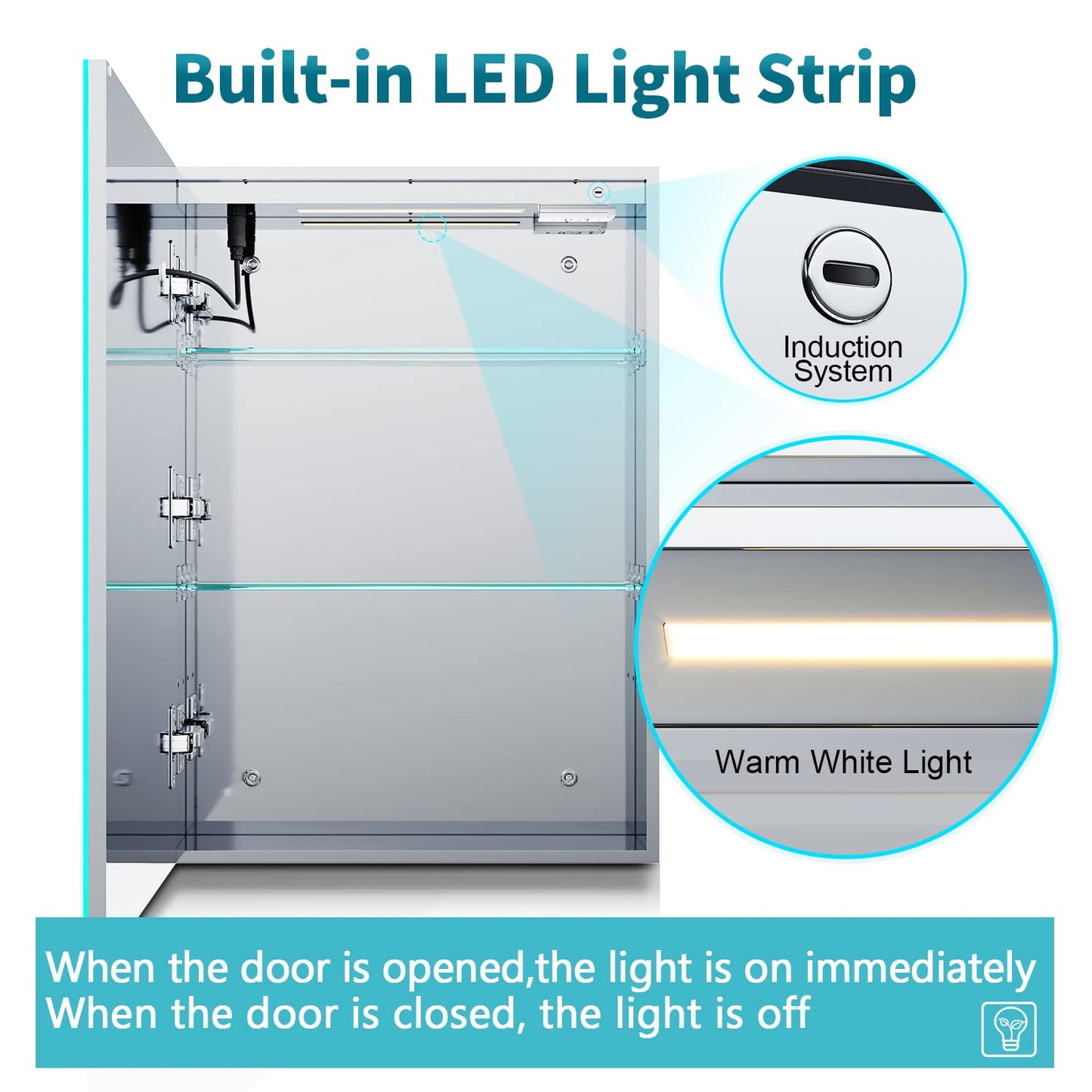 ELEGANT 500 x 700mm Stainless Steel Mirror Cabinet for Bathroom with Shaver Socket Washroom Furniture Illuminated Wall Mounted Mirror Cabinet with