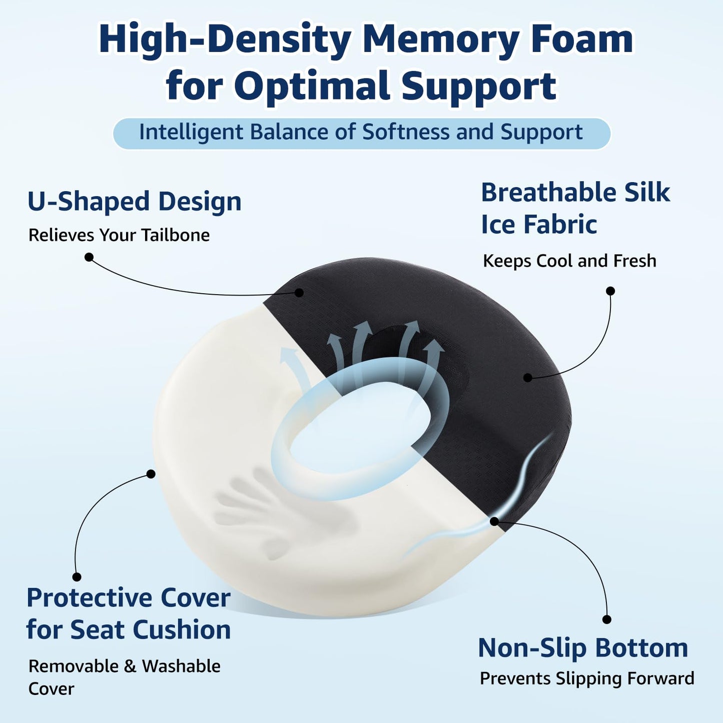 BRO Donut Cushion for Hemorrhoids and Tailbone Pain Relief, Memory Foam