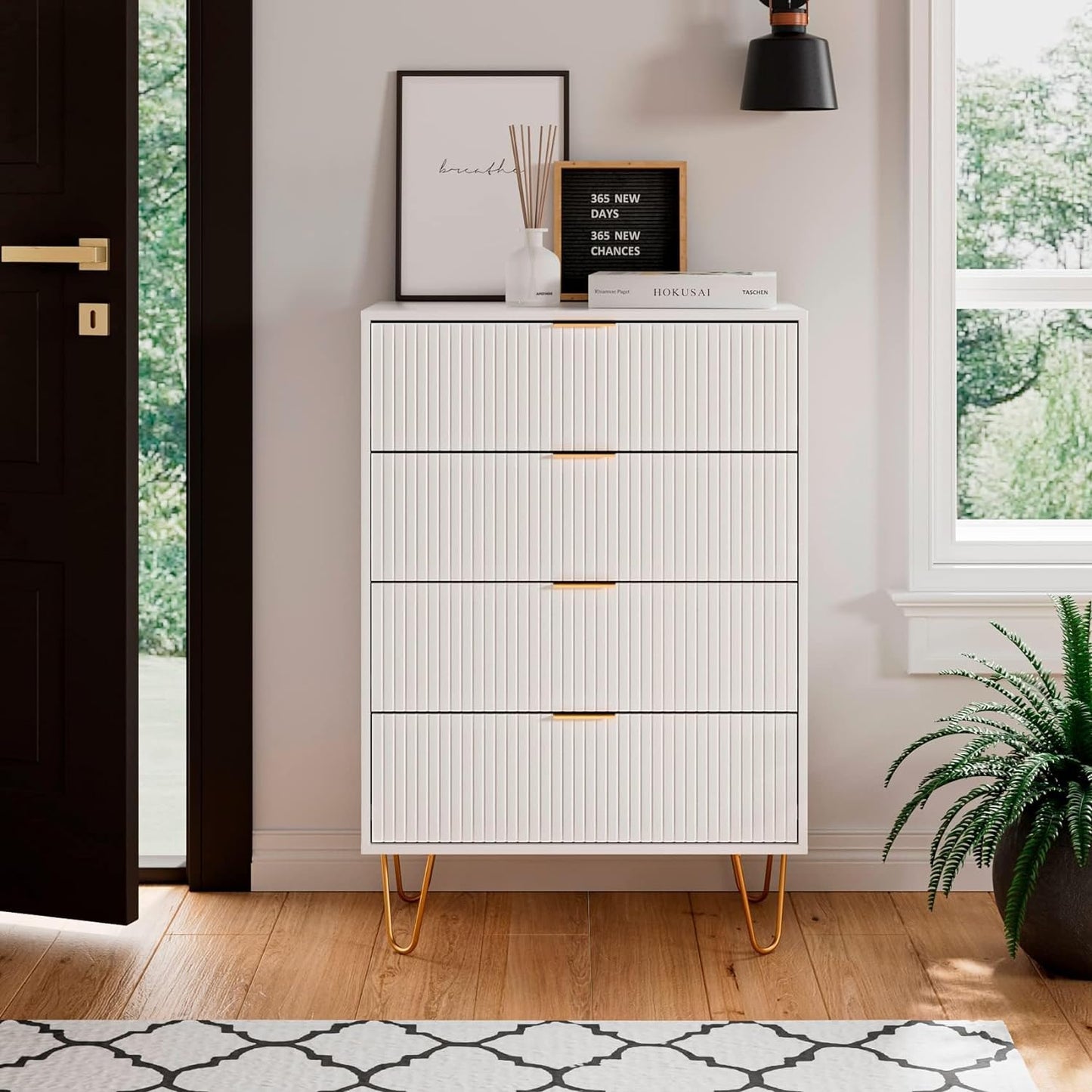 HEYZOEY White Chest of 4 Drawers for Bedroom, 60x34x91cm, Wood Storage Dresser Bedroom Furniture Cabinet for Living Room,Office,Lounge,White