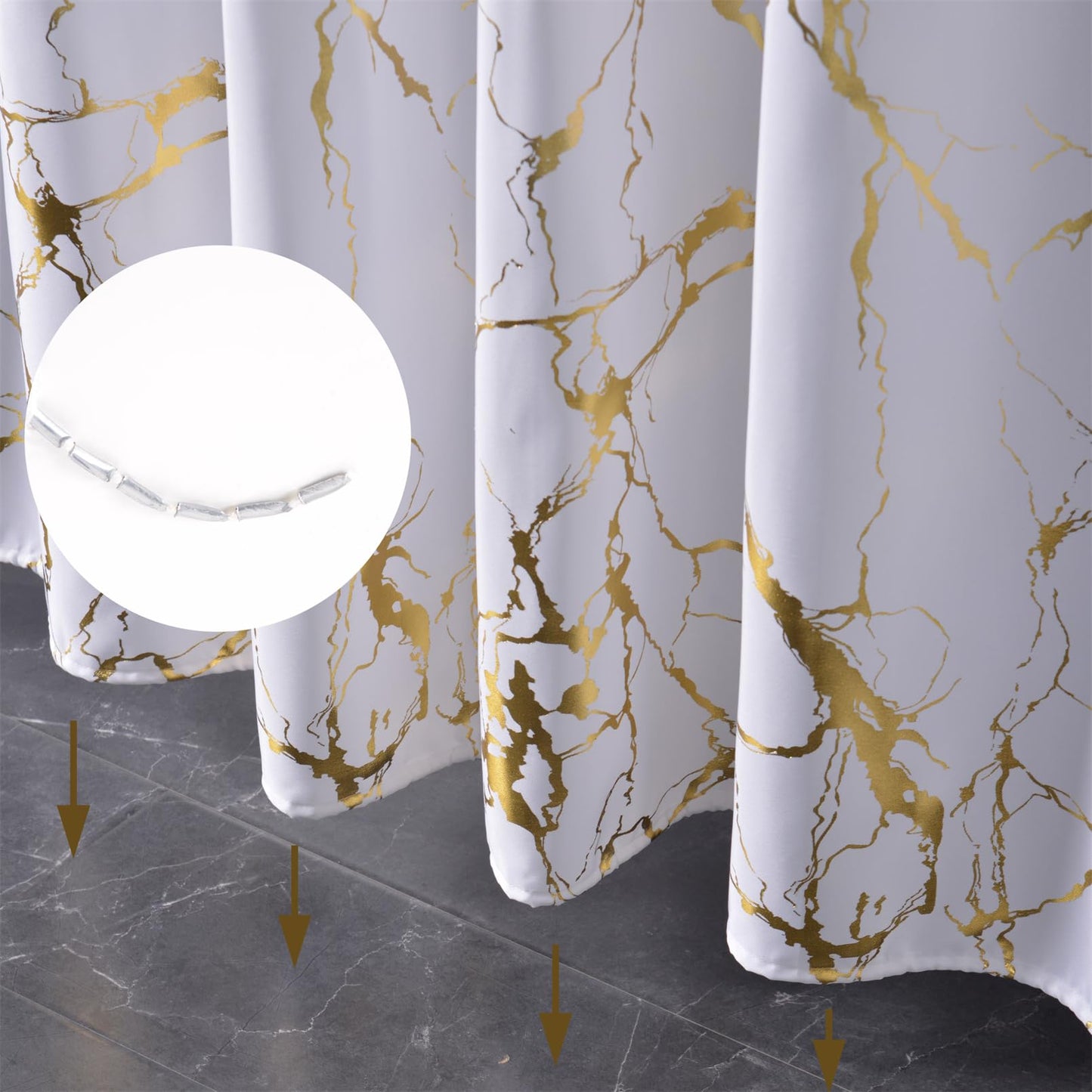 HYAWGE White and Gold Marble Shower Curtains for Bathroom,Glitter Shower Curtain with Hooks,Unique Foil Gold Printed,Water Proof,Washable,Fabric