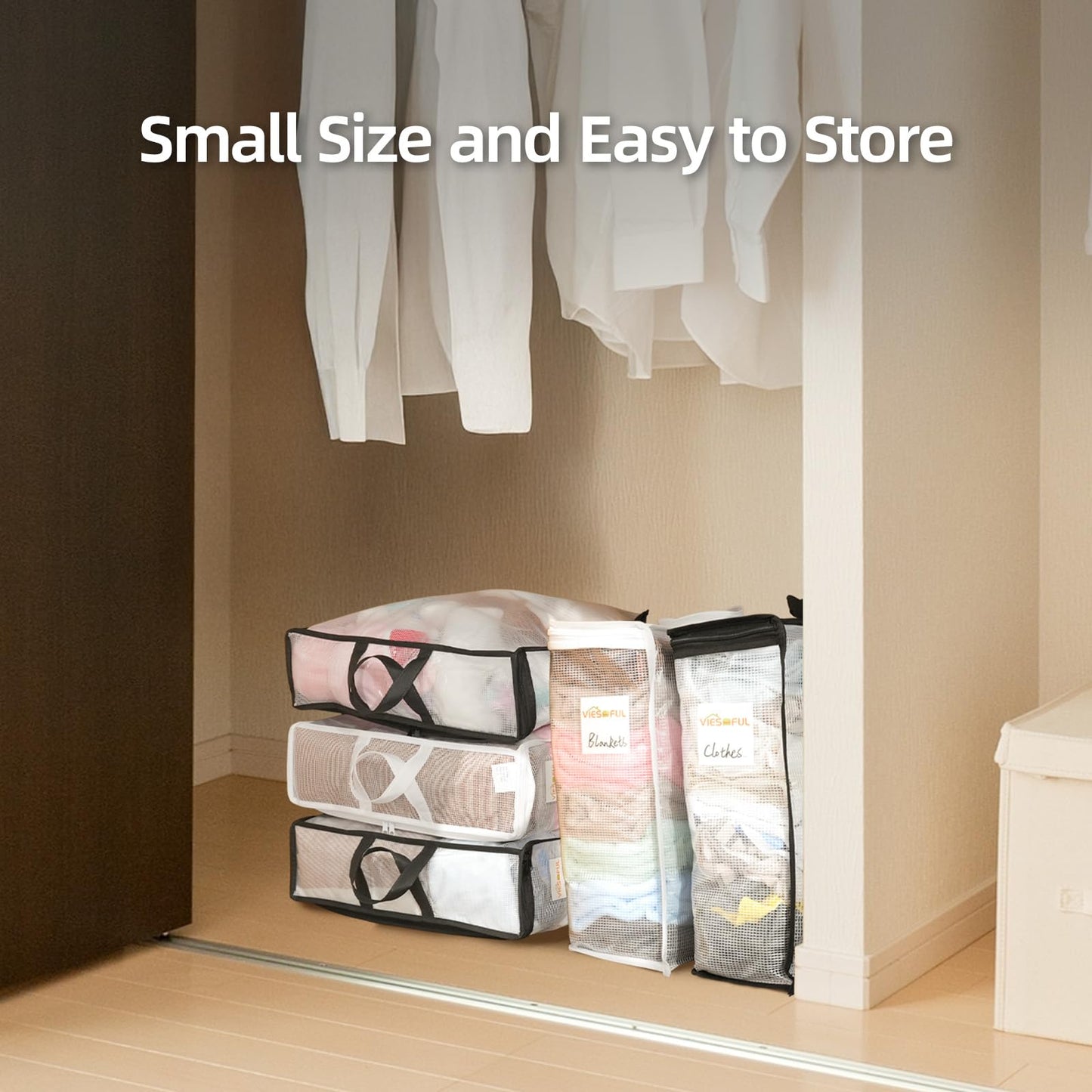 Vieshful 6 Pack Clear Storage Bags with Label, 40L Foldable PVC Mesh, Black