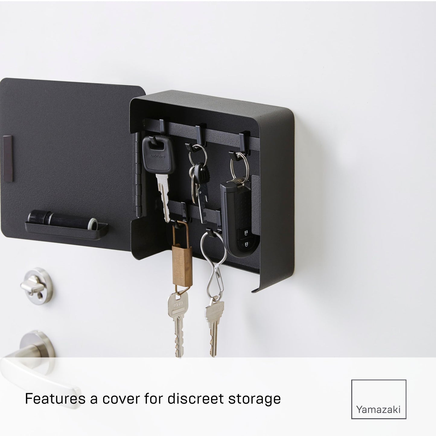 YAMAZAKI 4800 TOWER Magnetic Key Box, black, Steel, Minimalist, 15.8 x 5.5 x 15.8 cm