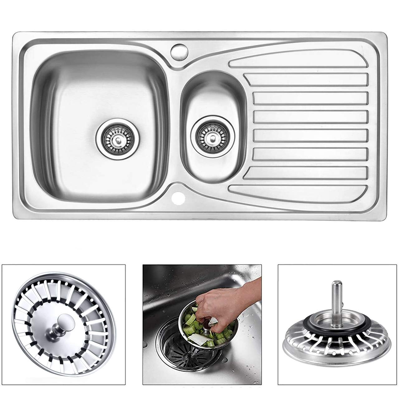 Tomario Kitchen Sink Strainer Plug Stainless Steel Thicken for Kitchen Sink, Hole Diameter 78mm 79mm 82mm 84mm (2 Pack, 84mm, Bonus Storage Case)