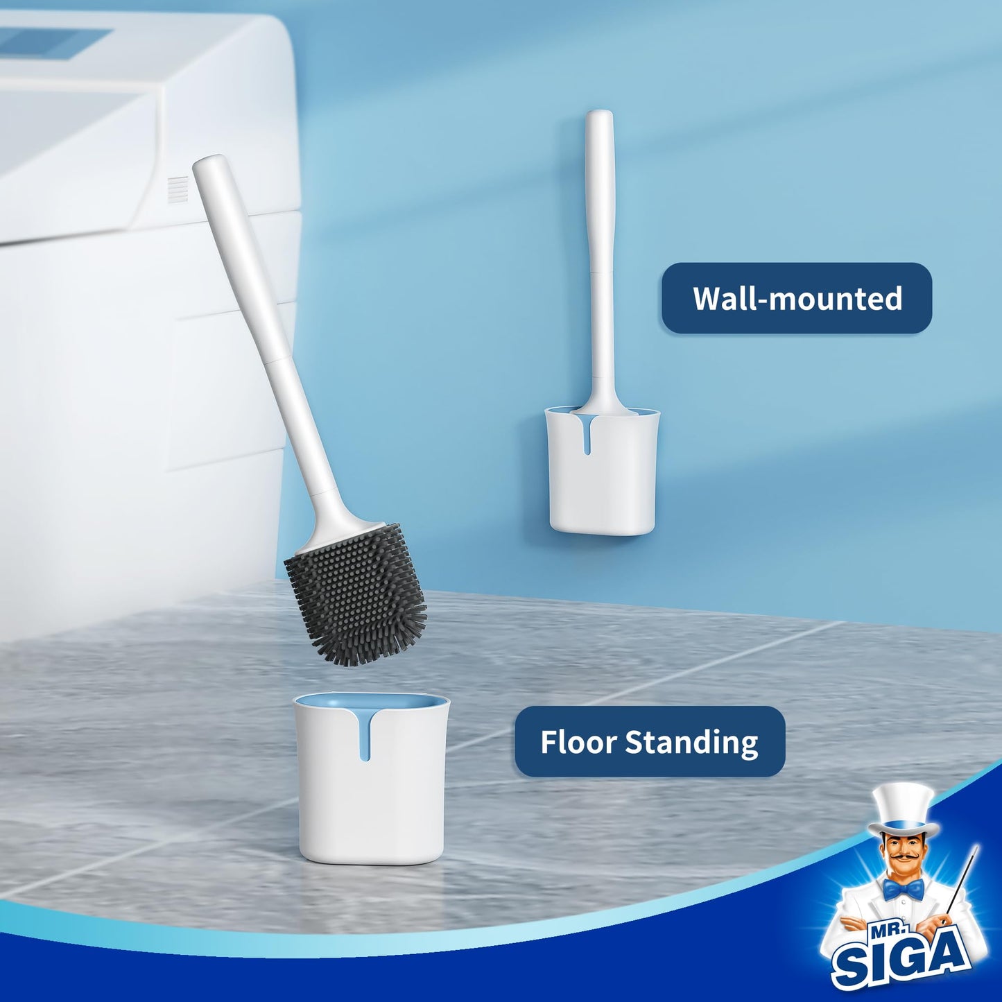 MR.SIGA Toilet Bowl Brush and Holder, Toilet Brush with Durable and Flexible TPR Bristles, Wall Mounted Toilet Brush Cleaner for Bathroom Cleaning