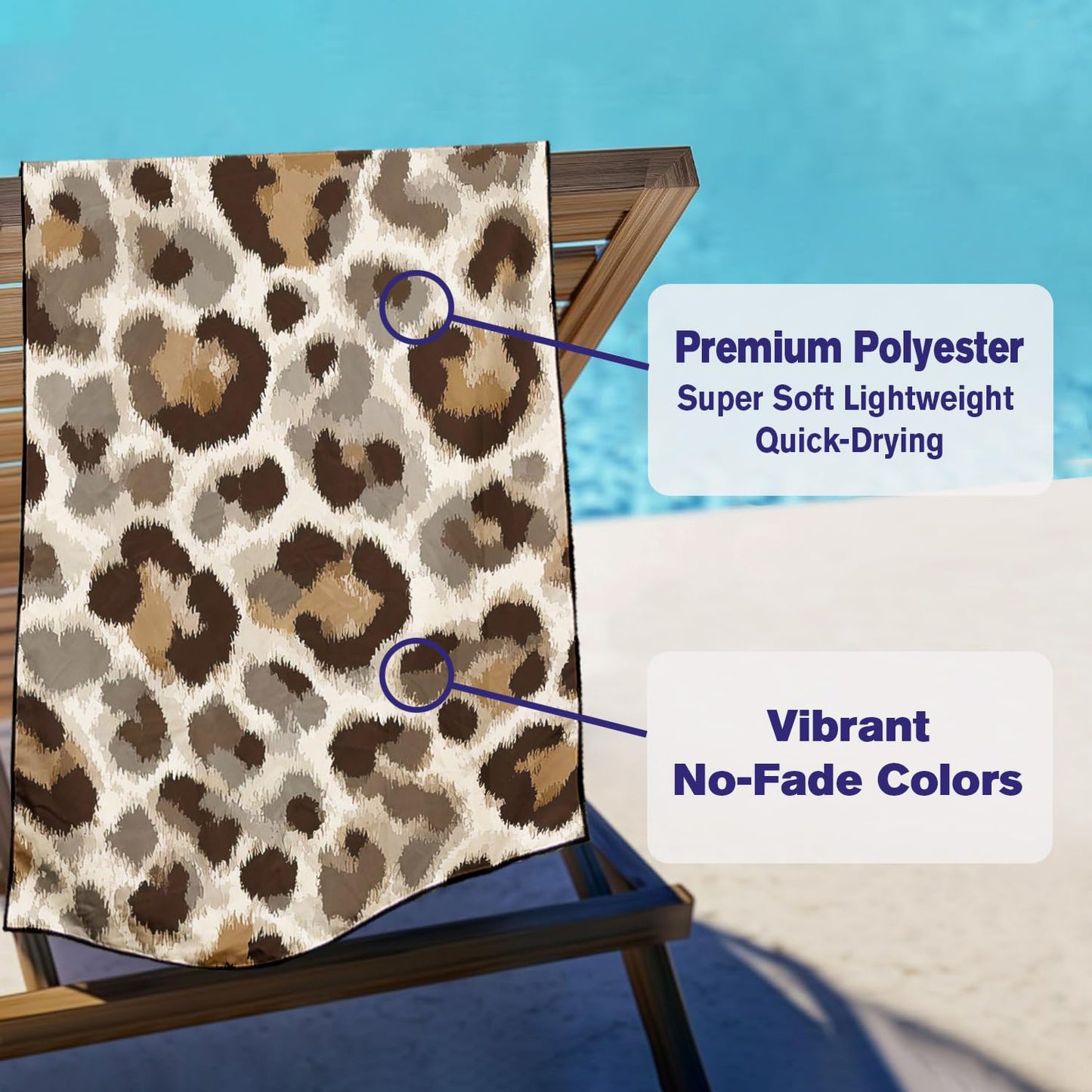 Violetpos Neutral Leopard Print Beach Towel, Extra Large 180x90 cm 250GSM Microfibre, Sand Free Quick Dry