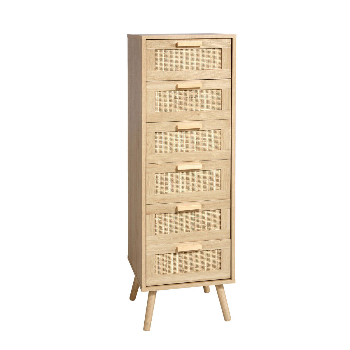 Finnhomy Rattan Chest of Drawers Bedroom, Tall Chester of Drawers with 6 Hand Made Rattan Decorated Drawers for Bedroom