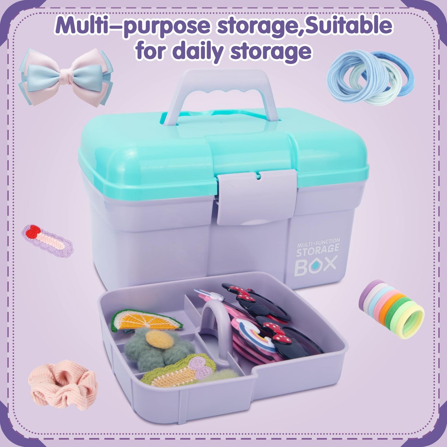 Creahaus 11in Multipurpose Storage Box with Removable Tray, Plastic Small Storage Box with Handle, Portable Art Craft Organizer Case for Sewing