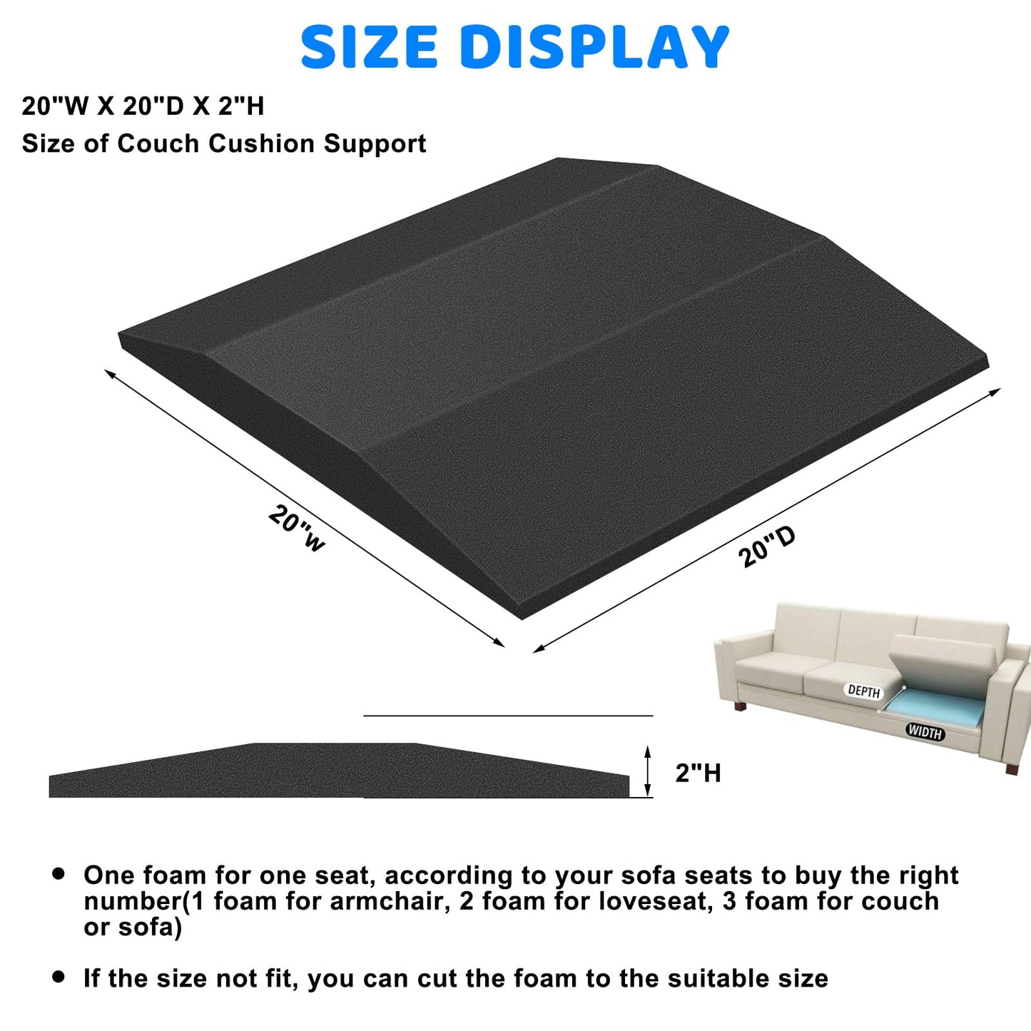 TW1TGOFT 2Pcs 50 x 50 cm Sofa Cushion Support - Sagging Sofa Support Repair Furniture Couch Seat Support for Seat Couch High Density Sponge for