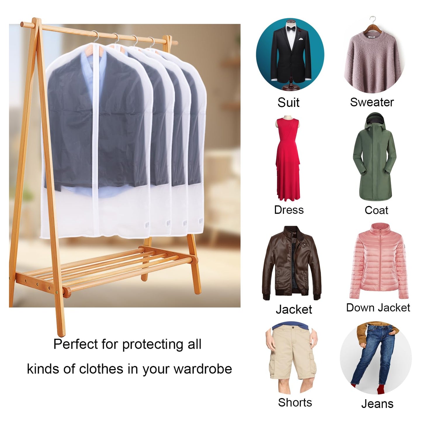 Niviy Garment Covers 60 x 120 cm, PEVA Clothes Covers with Zip, 12 Pack