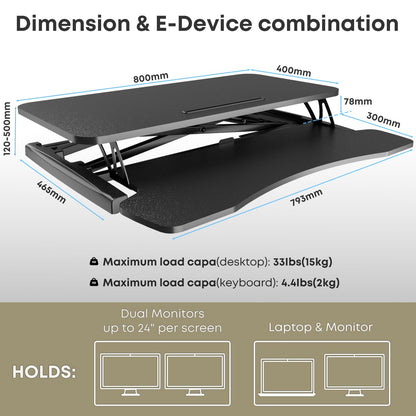 PUTORSEN 32 inch Standing Desk Converter, Height Adjustable Sit Stand Desk Converter for PC Computer Screens, Ergonomic Adjustable Desk Riser with 31