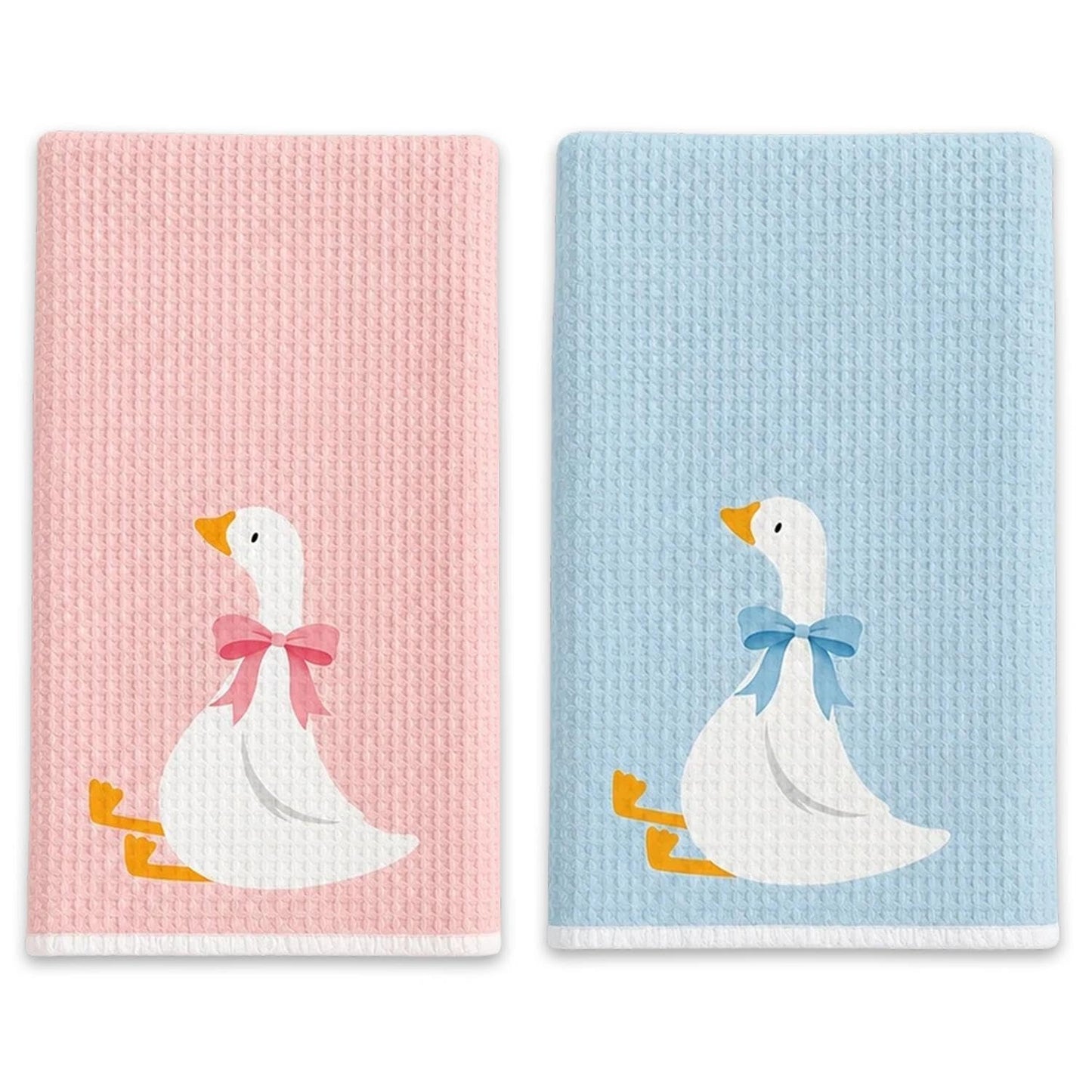 ZENITHYX 2Pcs Goose Hand Towels, Waffle Animal Tea Towels for Kitchen Bathroom, Funny Goose Kitchen Tea Towels for Women Men Kids Daily Use