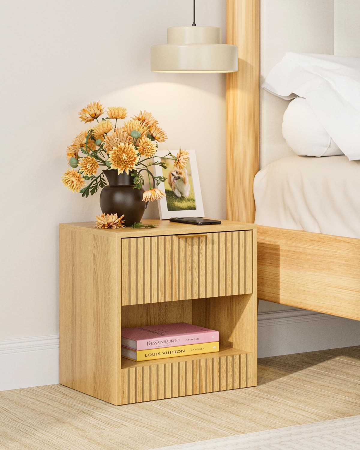 Apetaccat Small Bedside Table,41x28x39cm, Farmhouse Wooden Bedside Cabinet with Drawer,Kids Bedside Table Nightstand for Bedroom,Living