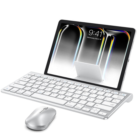 OMOTON Bluetooth Keyboard and Mouse Set Compatible with all iPad Series. With Foldable Bracket, Light and Easy to Carry, Suitable for Business