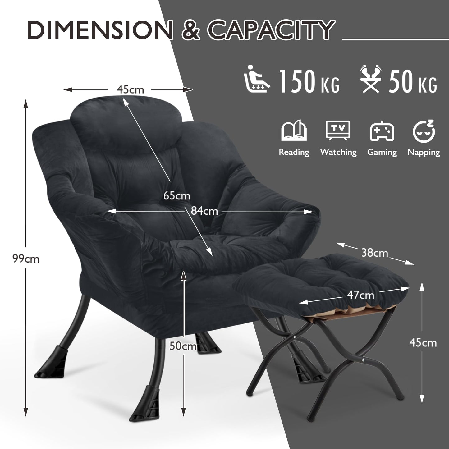 Buymoth Armchair Living Room Comfy Armchair Reading Chair with Footstool Lazy Accent Chairs Bedroom Cuddle Chairs