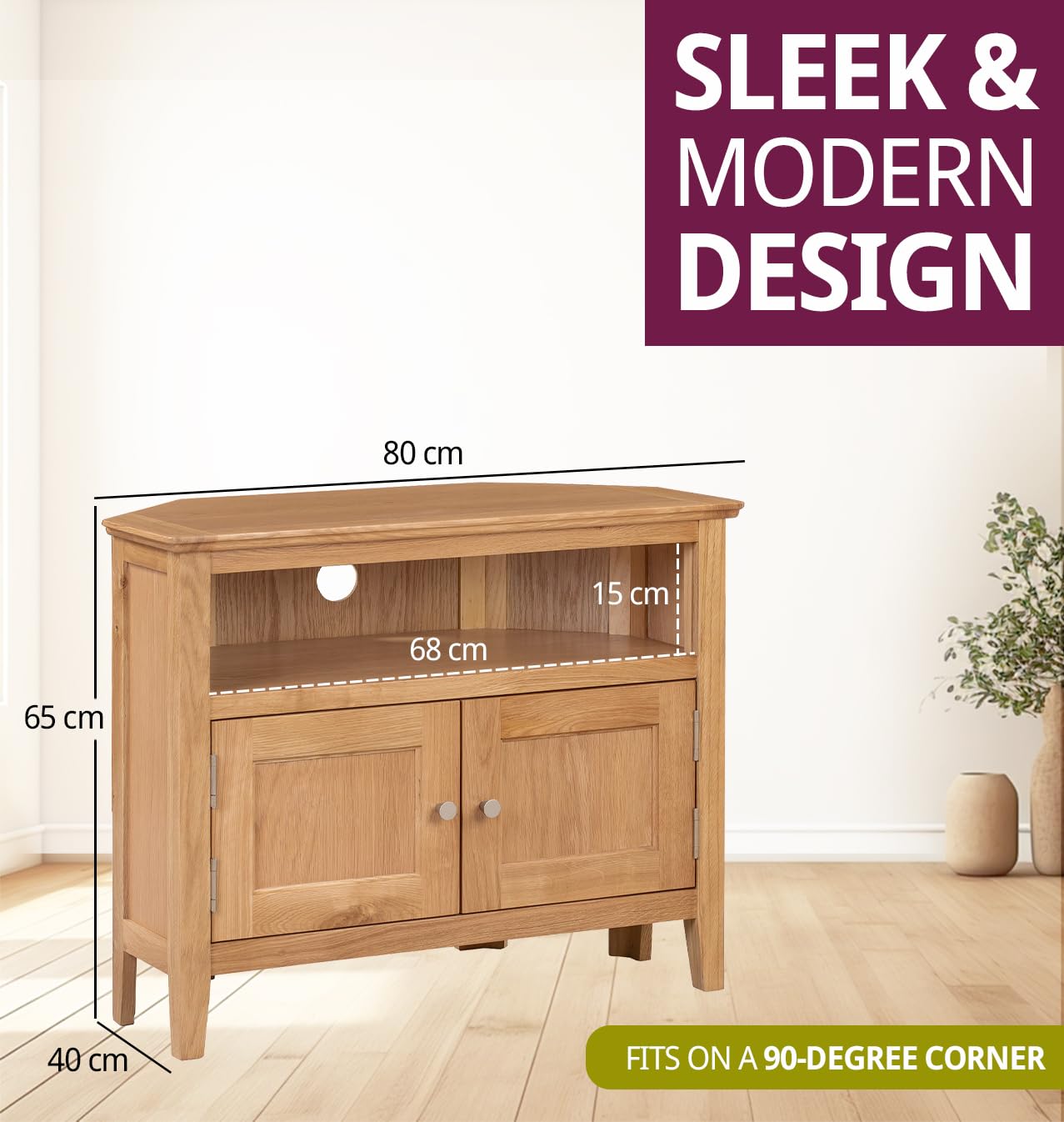 Hallowood Furniture Hereford Oak Small Corner TV Unit with Storage Cupboard