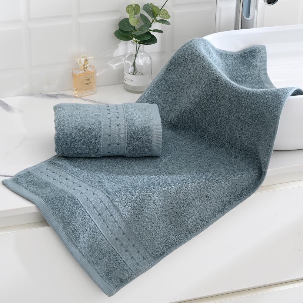 sense gnosis 100% Cotton Green Hand Towels Absorbent Super Soft Face Towels Lint Free Checkered Bath Hand Towels for Bathroom Travel Yogo Sport Spa