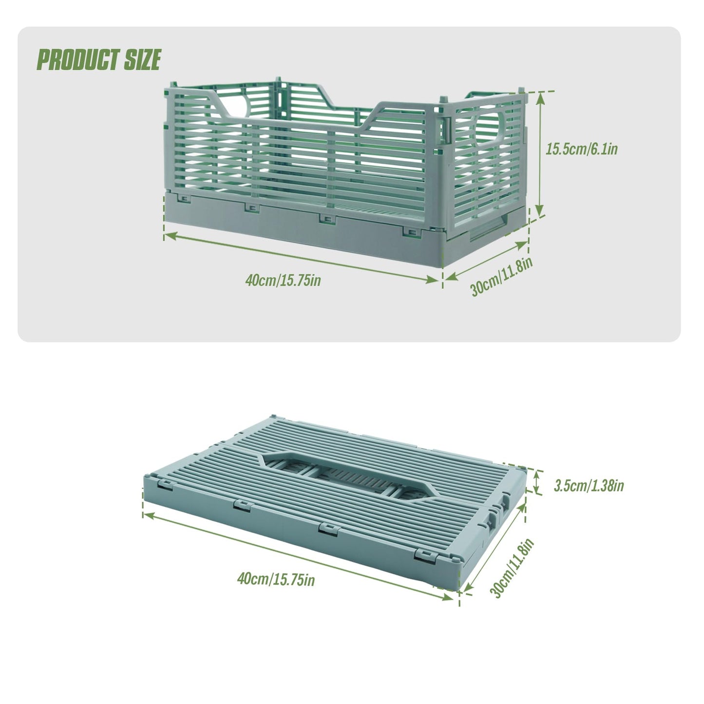 Vivikivi 2-Pack Collapsible Crates Storage Boxes, 40x30x15.5cm, Grey