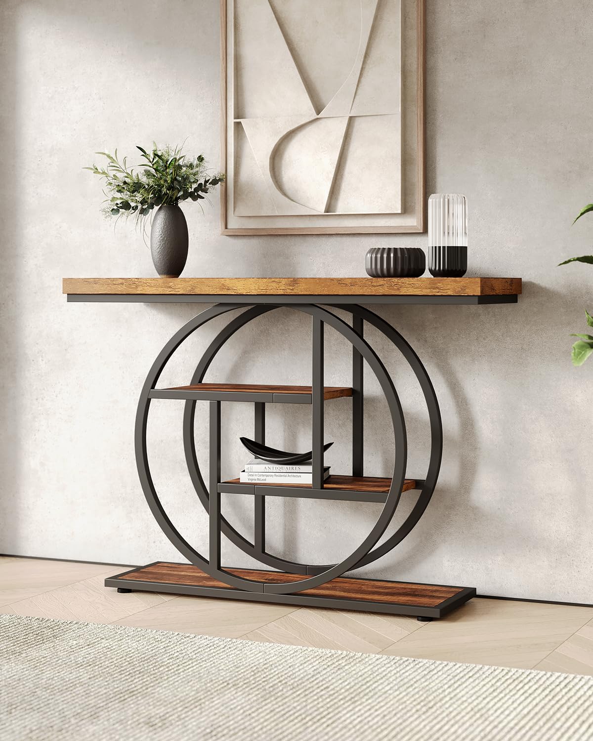 LITTLE TREE Console Table, 4-Tier Entryway Table, 41.3-Inch Industrial Sofa Table for Living Room, Foyer Hallway Table for Entrance