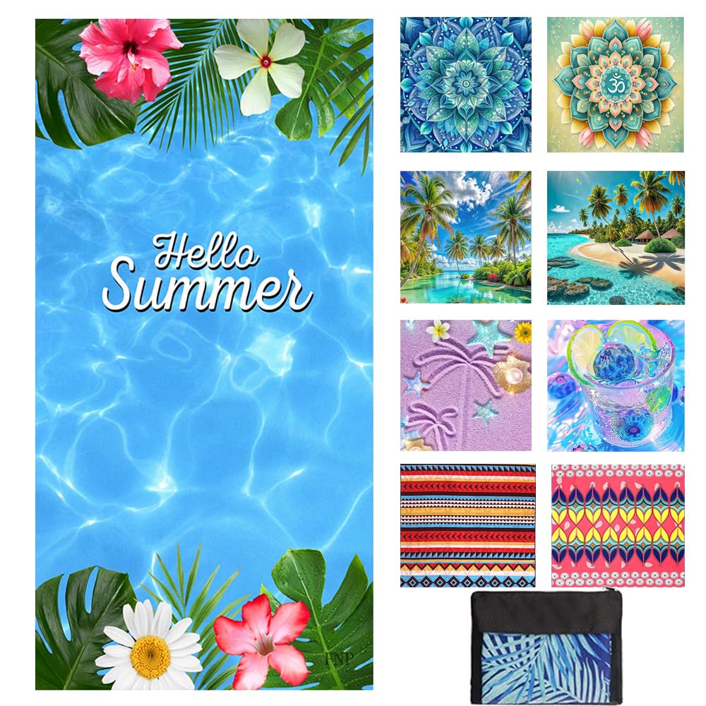 JAODFK Microfibre Beach Towel 71"X32" Quick Dry Lightweight Sand Free Extra Large Thin Towels Travel Essentials For Adults Womens Swim Bath