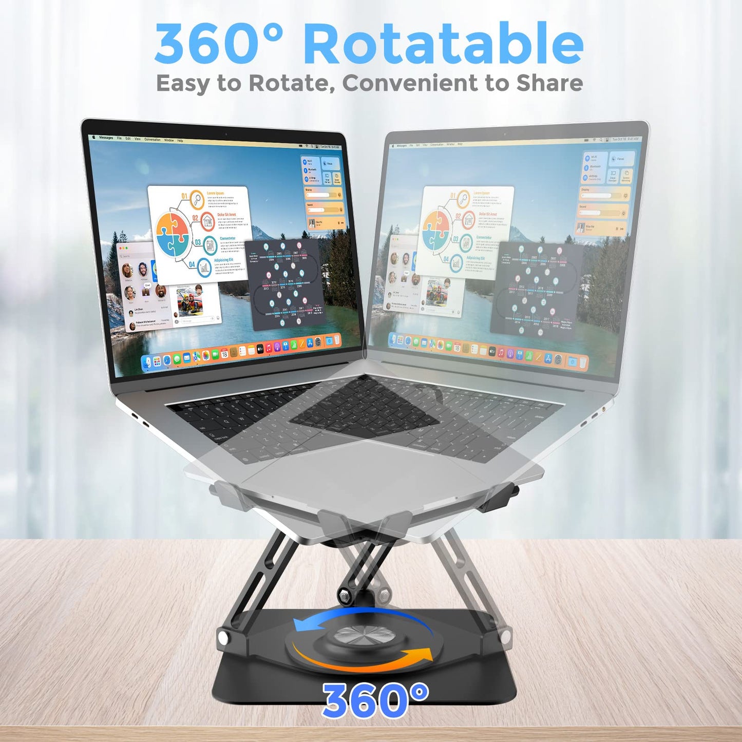 Swivel Laptop Stand for Desk, Adjustable Height Aluminum Computer Stand with 360 Rotating Base, Foldable Ergonomic Riser