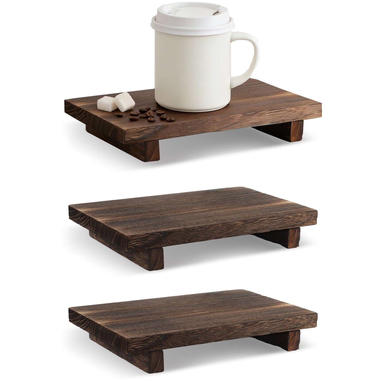 WENLISELL 3 PCS Wooden Riser Tray for Display, Wood Display Stand Kitchen