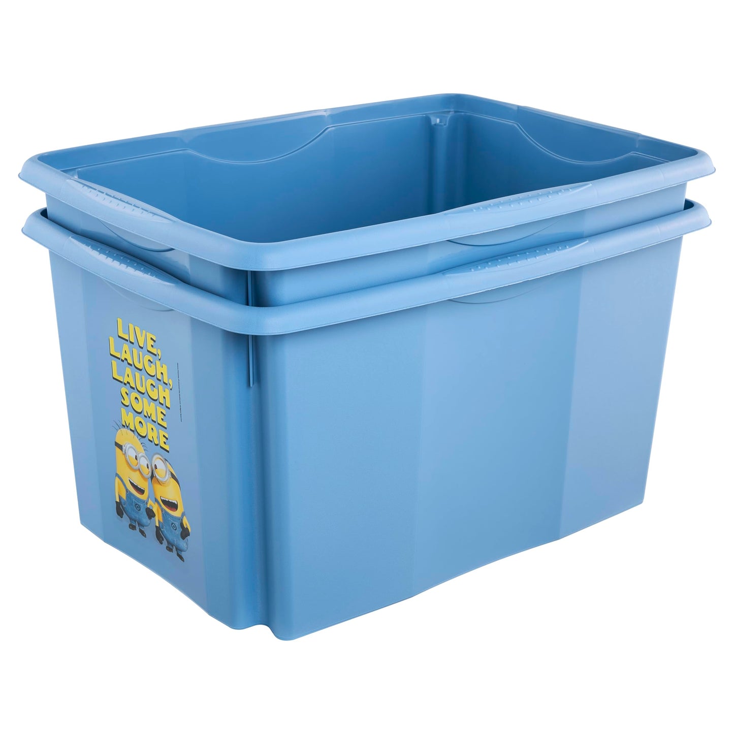 keeeper karolina storage box with lid, 45 l, stackable and nestable, Design: Minions, Happiness, For children, Blue (Soft Blue)