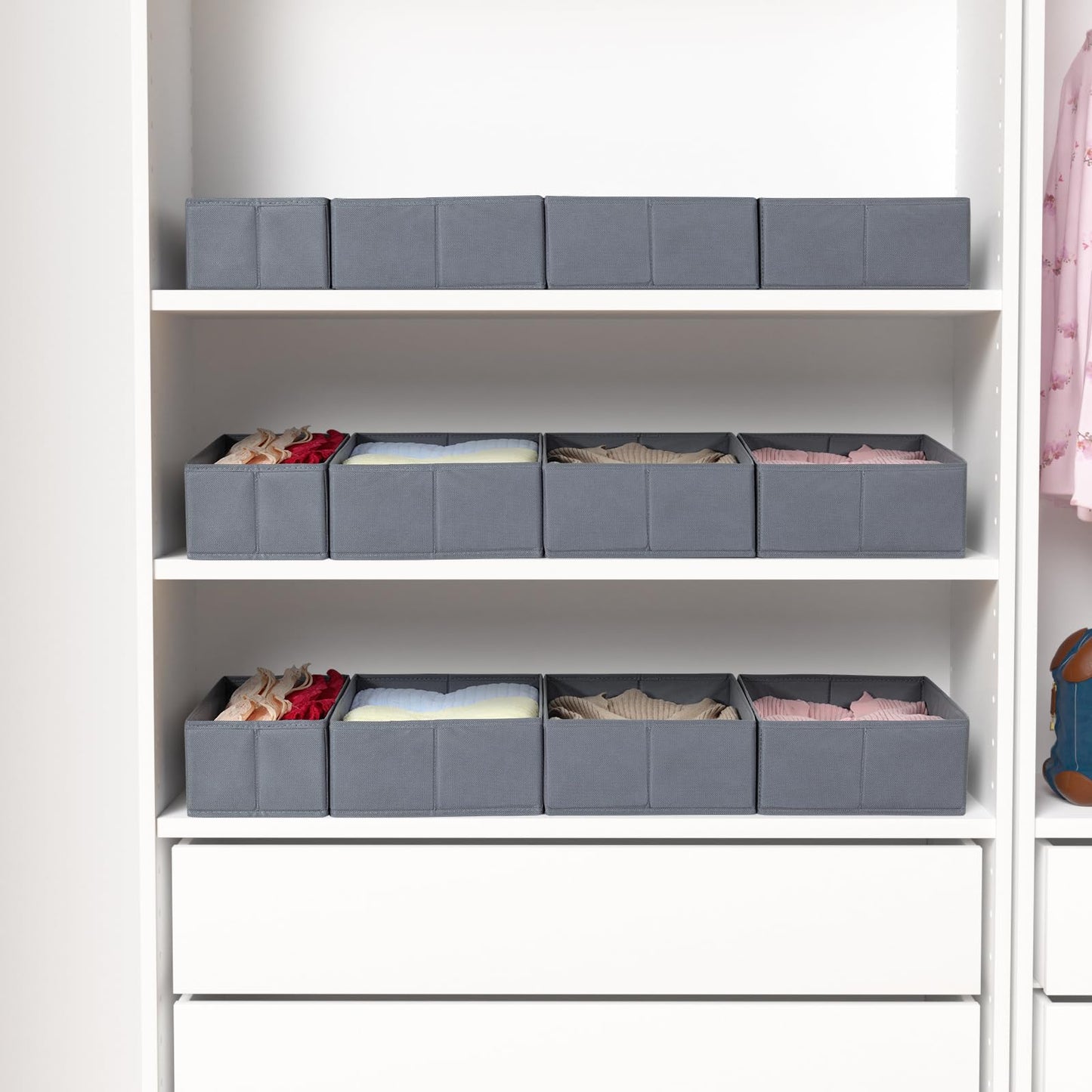 ORLISA Drawer Organiser Clothes Compatible with PAX Wardrobe 100 x 35 cm Sturdy Base, Foldable, & Robust, Set of 4, Grey