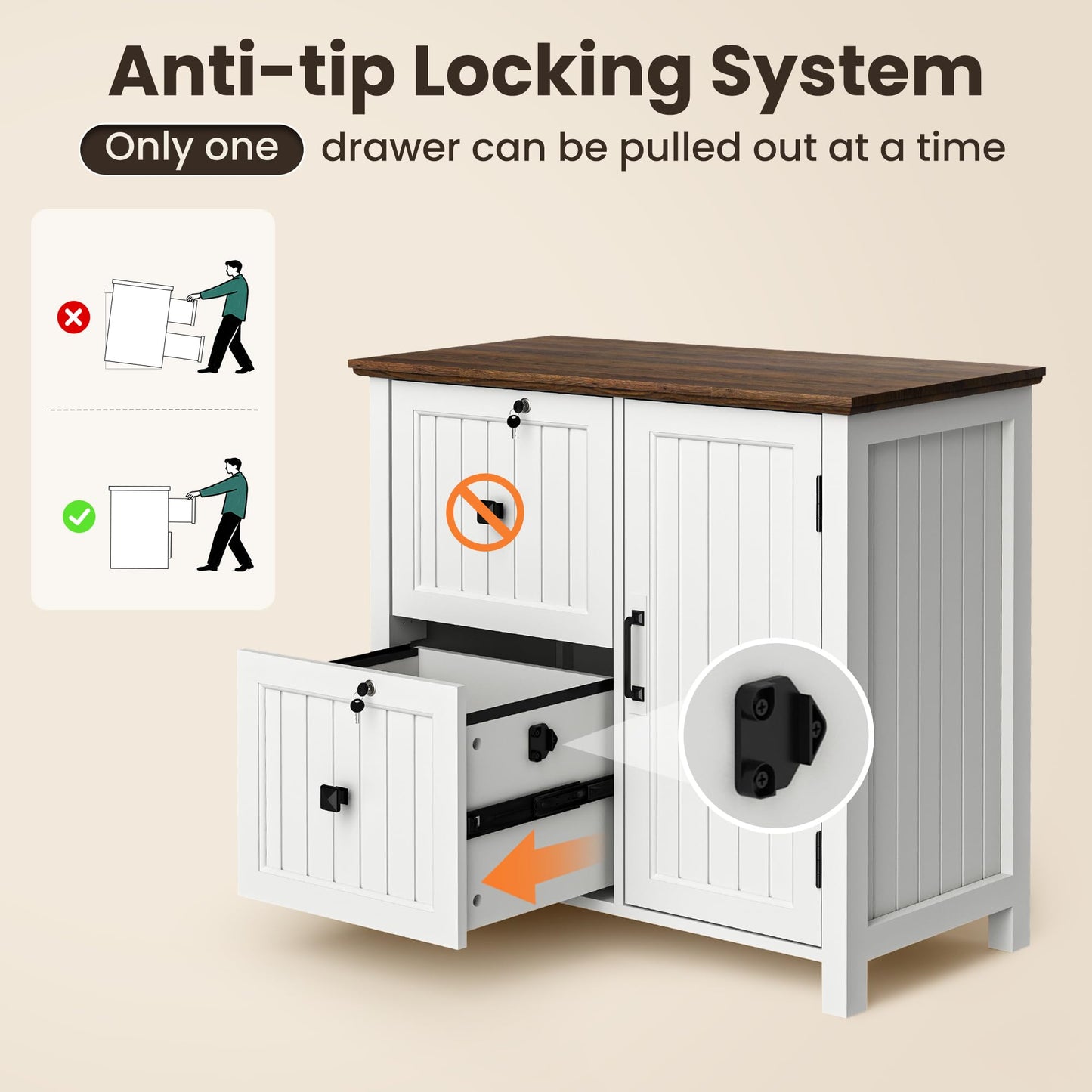 Pamapic File Cabinet, Wooden Filing Cabinet with 2 Lockable Drawers, Under Desk drawers for Letter/A4 Size